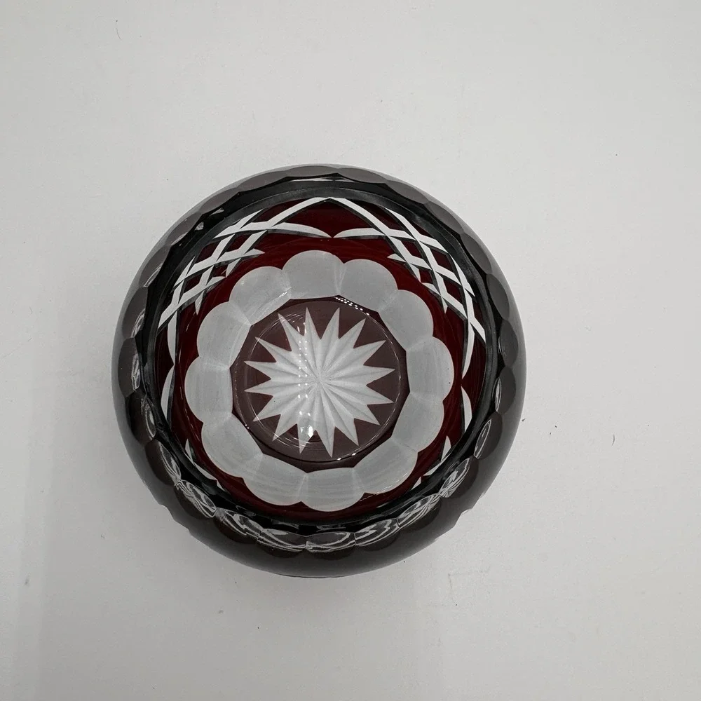 Bohemian Crystal Cut Clear Red Cranberry Votive‎ / Small Flower Design Bowl